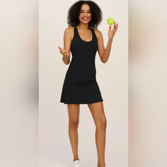 NUDETECH RACERBACK DRESS WITH INNER SHORT AND BRA CUPS - Picture 1 of 4